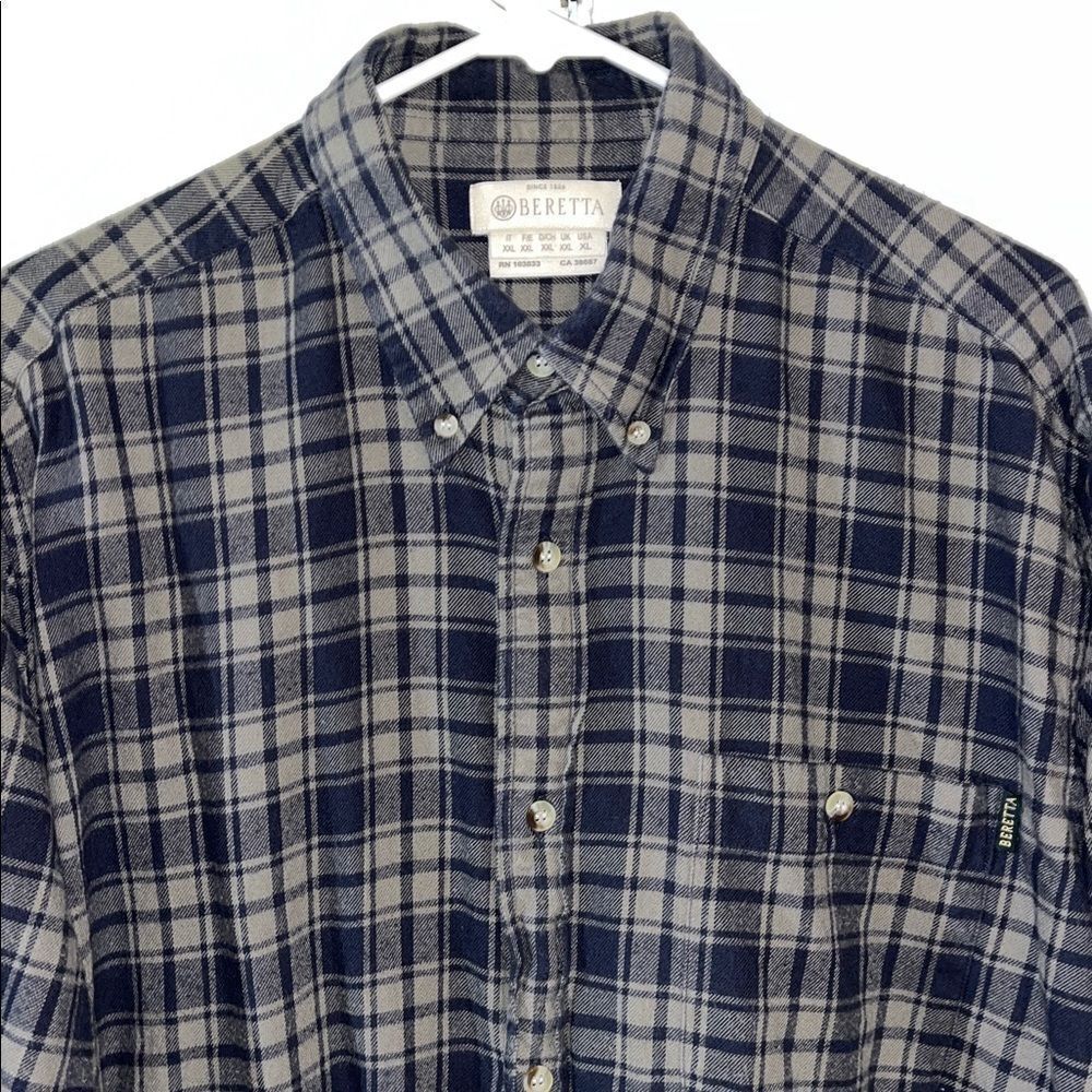 gray plaid Beretta Firearms Team Italy shooting rifle target flannel shirt XL